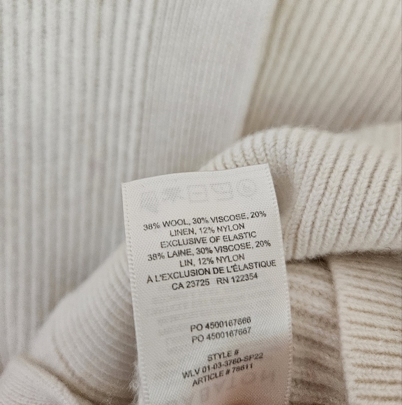 Aritzia Babaton Bespoke Wool Linen Blend Cardigan XS Ivory White V-Neck - Picture 6 of 8
